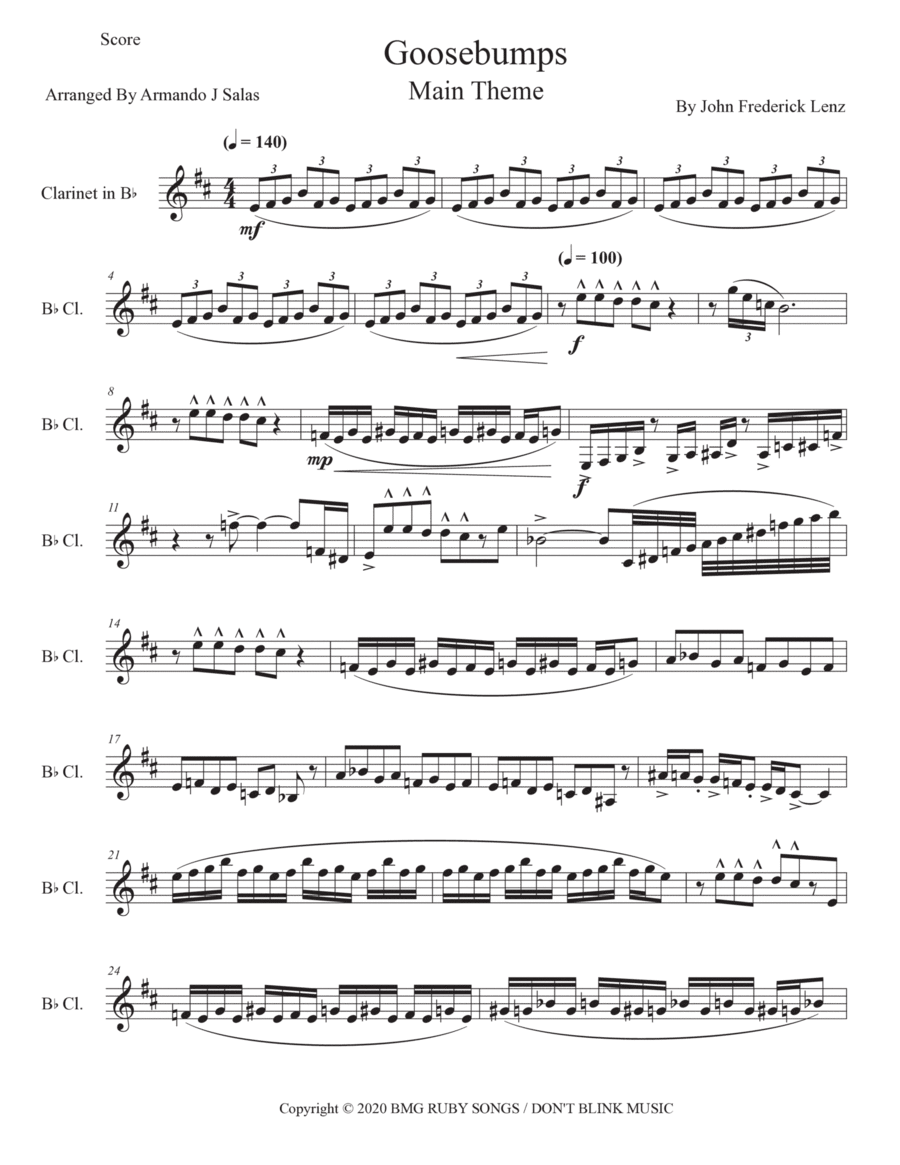 Goosebumps End Theme B-Flat Clarinet scores gallery preview page 1