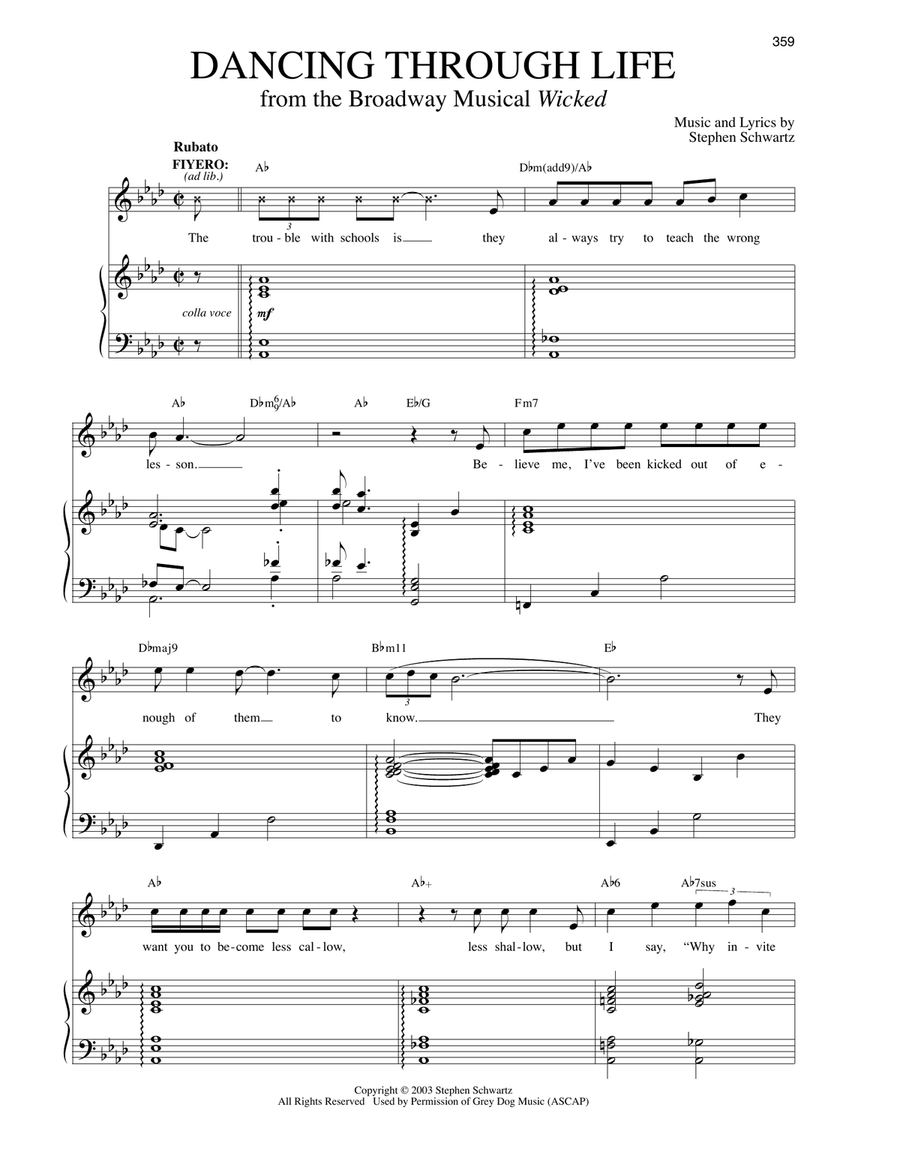 Dancing Through Life (from Wicked) Voice scores gallery preview page 1