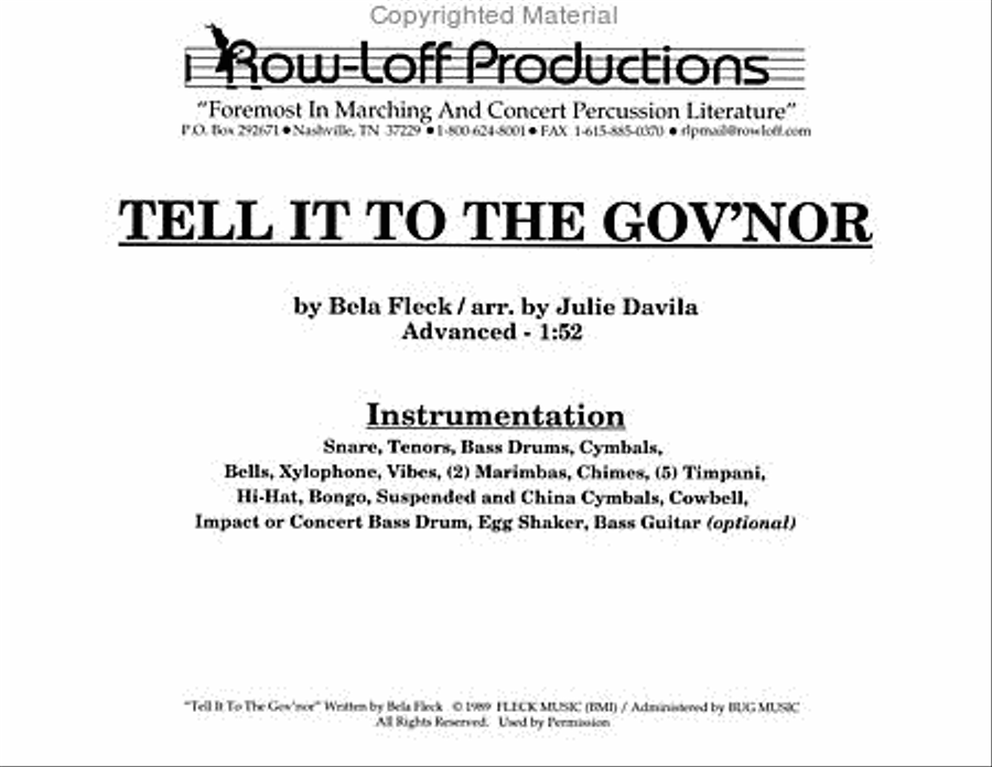 Tell It To The Gov'nor Percussion Ensemble scores gallery preview page 2
