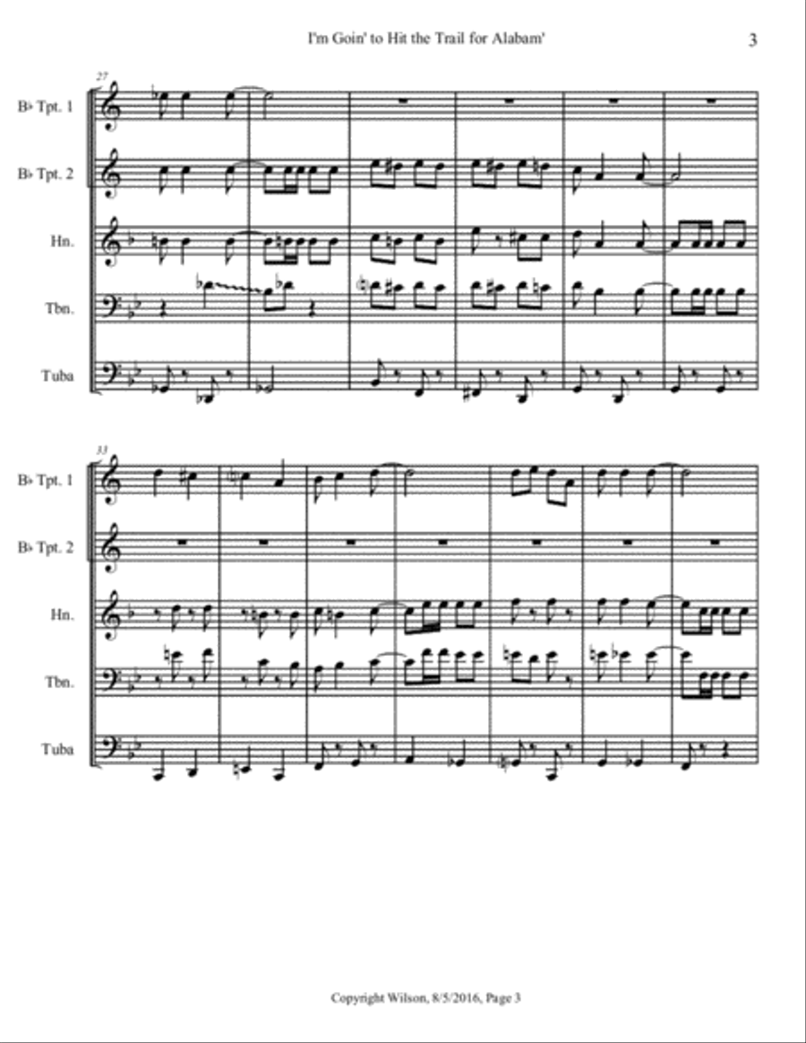 I'm Goin' to Hit the Trail for Alabam' Brass Quintet scores gallery preview page 4