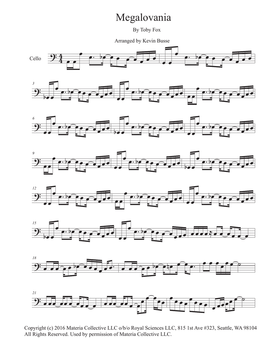MEGALOVANIA (from Undertale) Cello Solo scores gallery preview page 1