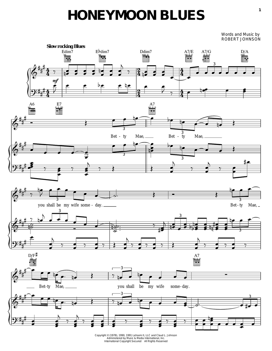 Honeymoon Blues Piano, Vocal, Guitar scores gallery preview page 1
