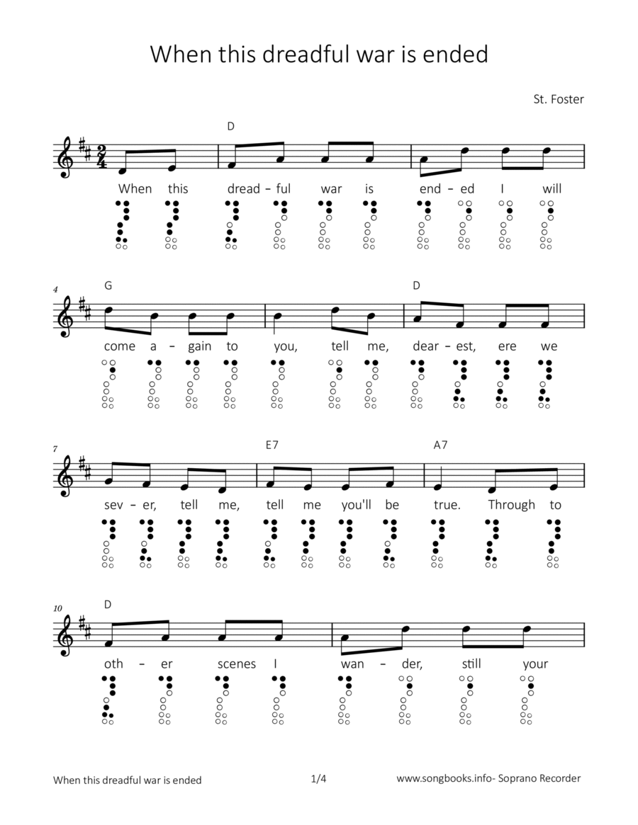 When this dreadful war is ended Soprano Recorder scores gallery preview page 1