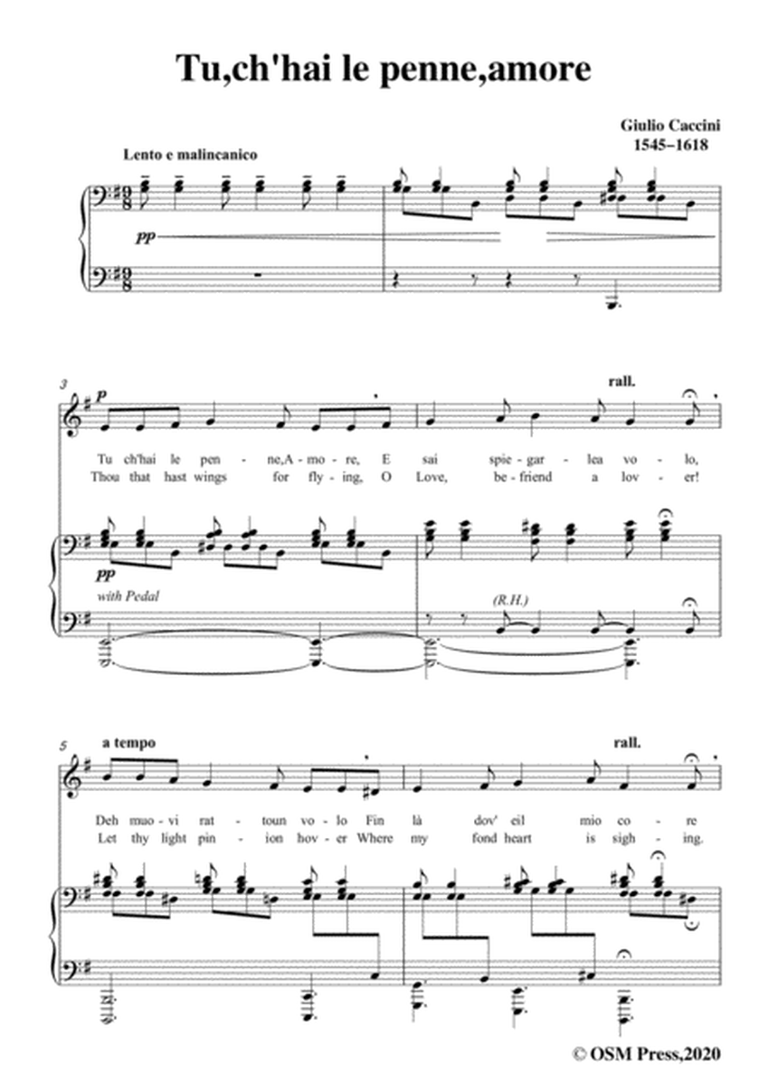 Caccini-Tu,ch'hai le penne,amore,in e minor,for Voice and Piano