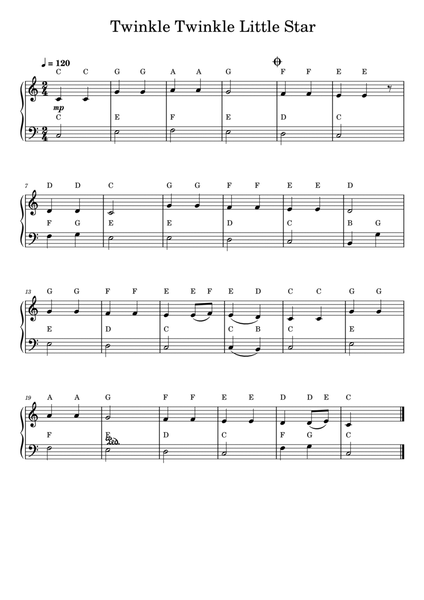 Twinkle Twinkle Little Star: Very easy piano sheet w/tutorial