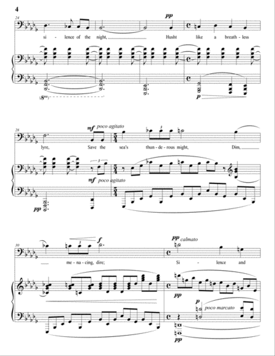 GRIFFES: The rose of the night, Op. 11 no. 3 (transposed to B-flat minor, bass clef) Voice scores gallery preview page 5