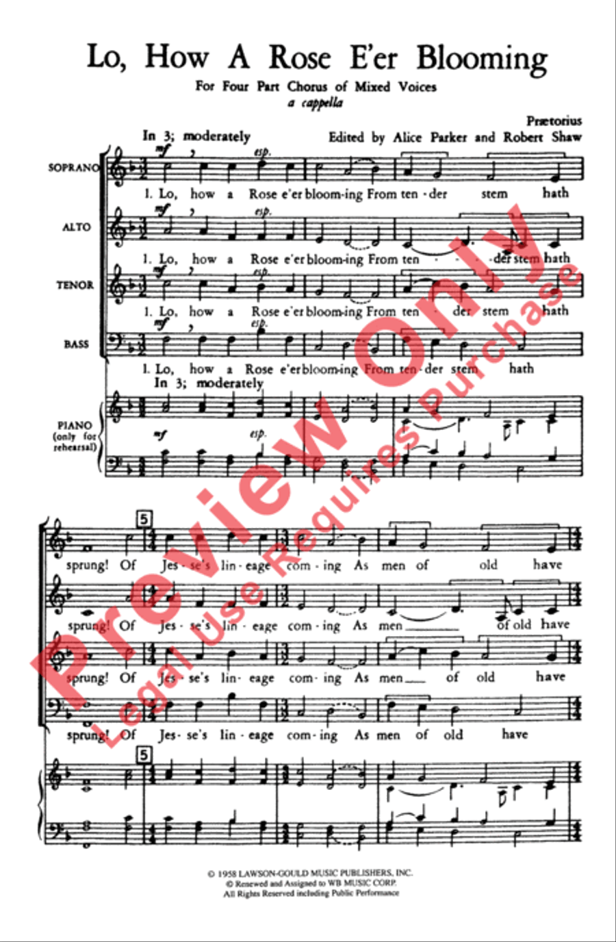 Lo, How a Rose E'er Blooming 4-Part scores gallery preview page 2
