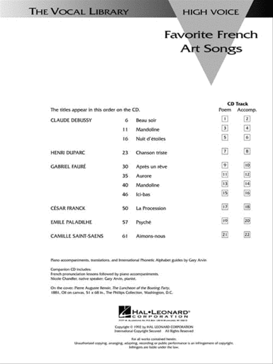 Favorite French Art Songs – Volume 1