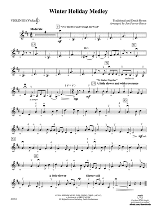 Winter Holiday Medley: 3rd Violin (Viola [TC])