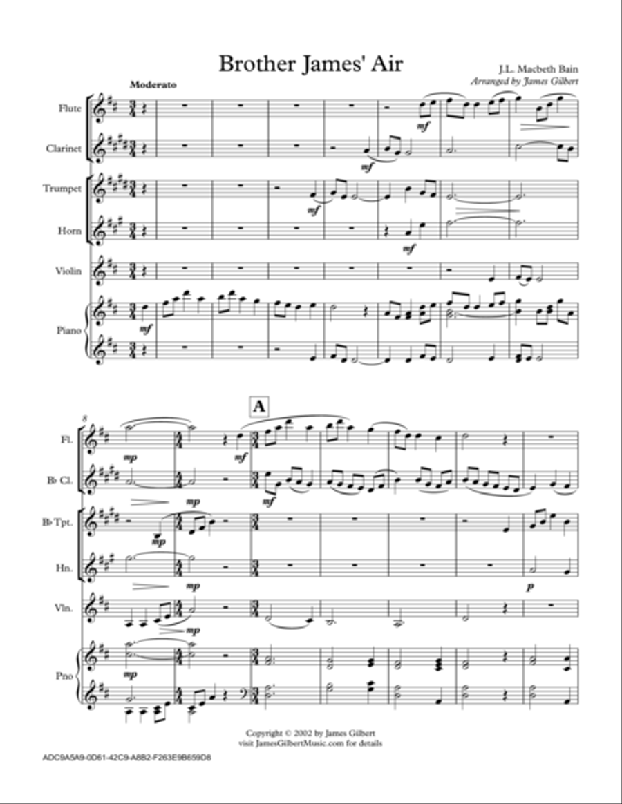 Brother James' Air Brother James' Air Small Ensemble scores gallery preview page 1