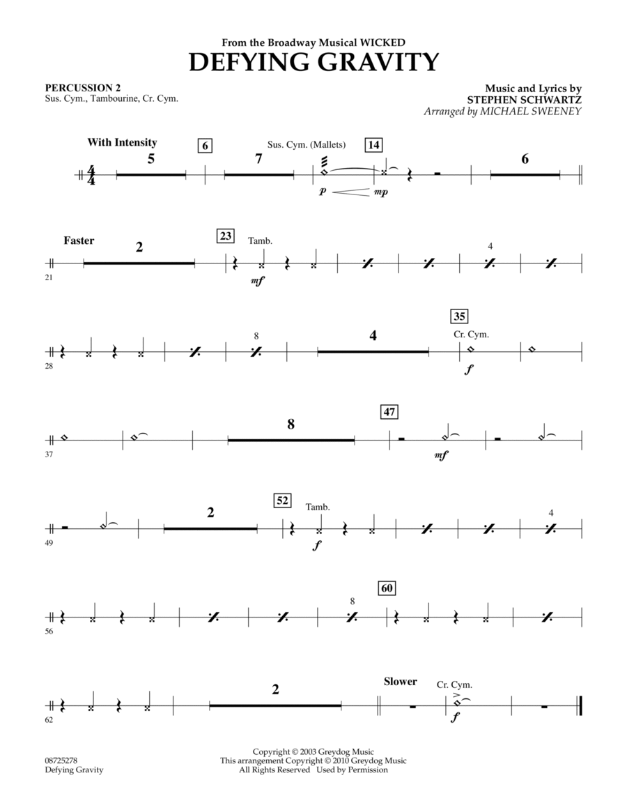 Defying Gravity (from Wicked) - Percussion 2 Concert Band scores gallery preview page 1