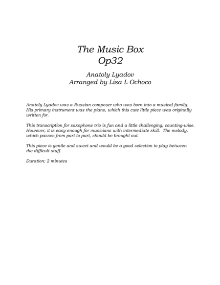 The Music Box Op32 for Saxophone Trio image number null