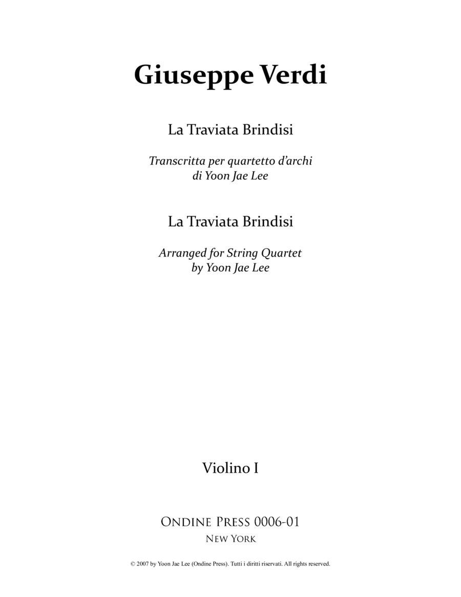 La Traviata Brindisi for String Quartet - Set of Parts String Quartet scores gallery preview page 1