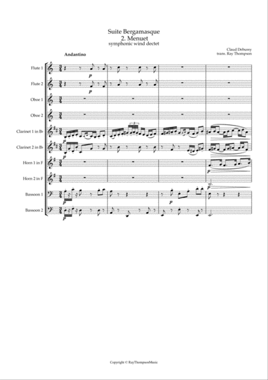 Debussy: Suite Bergamasque Mvt.2 Menuet - wind dectet School and Community scores gallery preview page 3