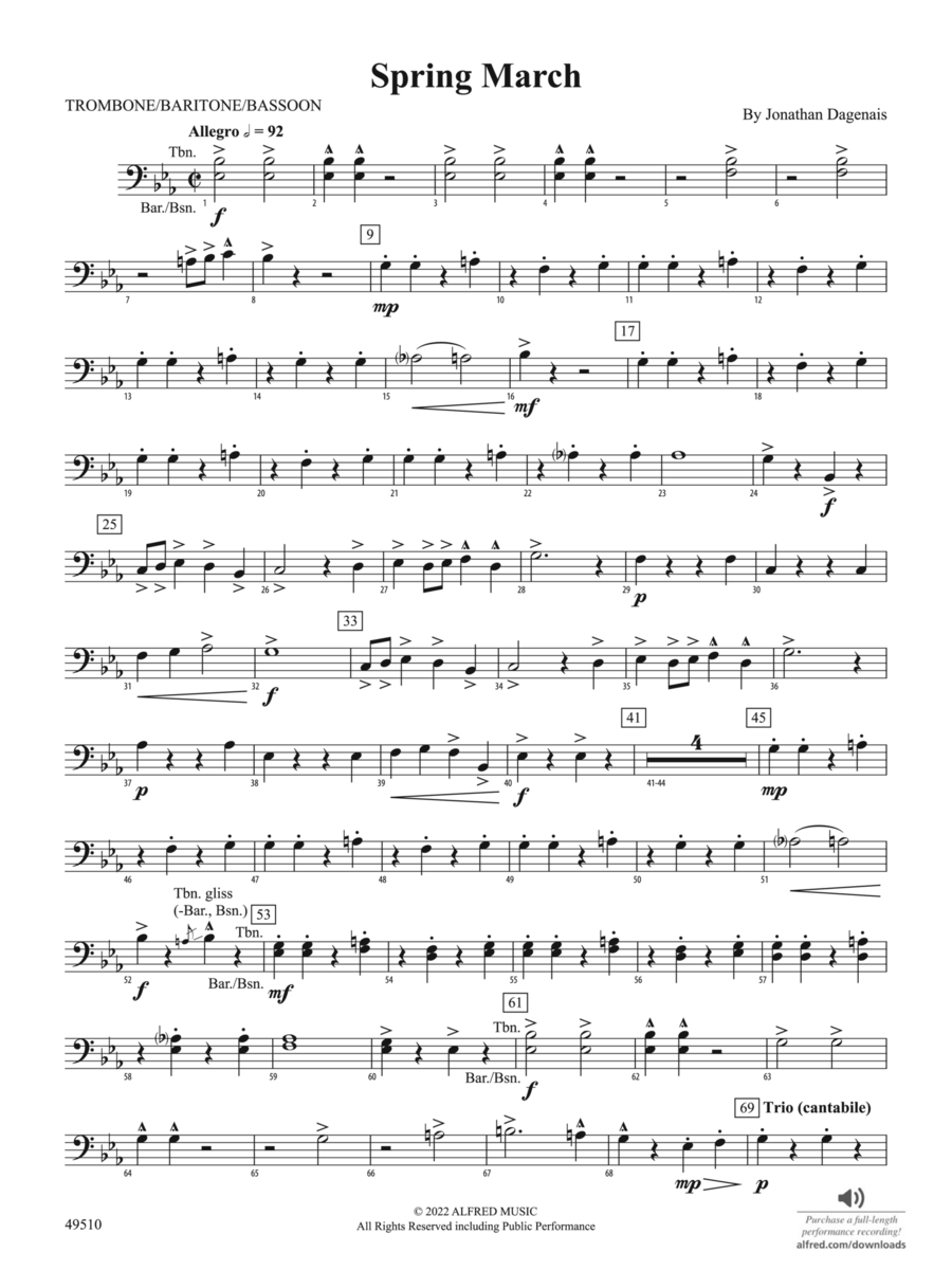 Spring March: 1st Trombone Concert Band scores gallery preview page 1