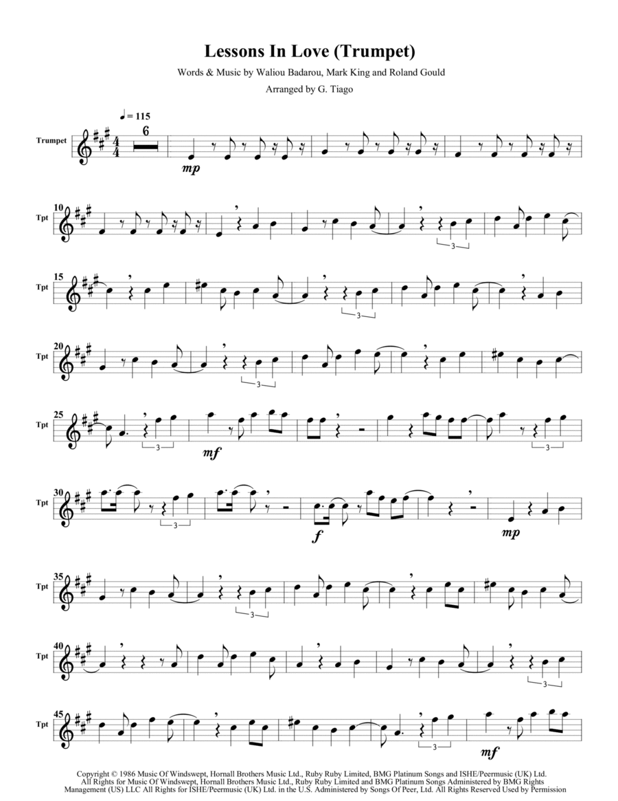 Lessons In Love Lessons In Love Trumpet Solo scores gallery preview page 1