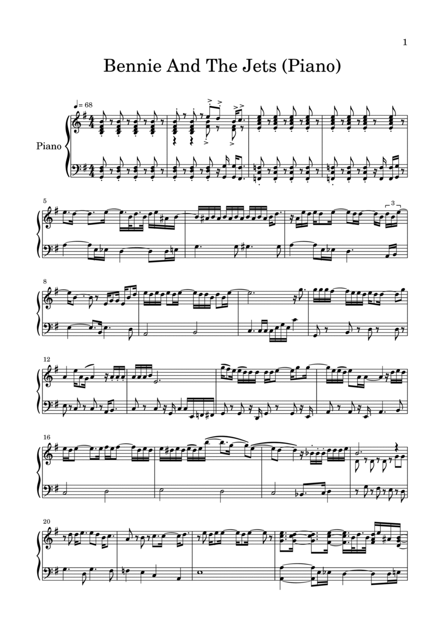 Bennie And The Jets Piano Solo scores gallery preview page 1