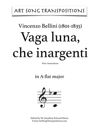 Book cover for BELLINI: Vaga luna, che inargenti (transposed to A-flat major and G major)