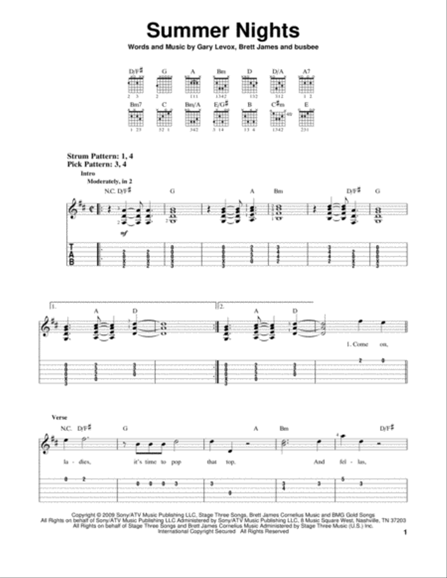 Summer Nights Acoustic Guitar scores gallery preview page 1