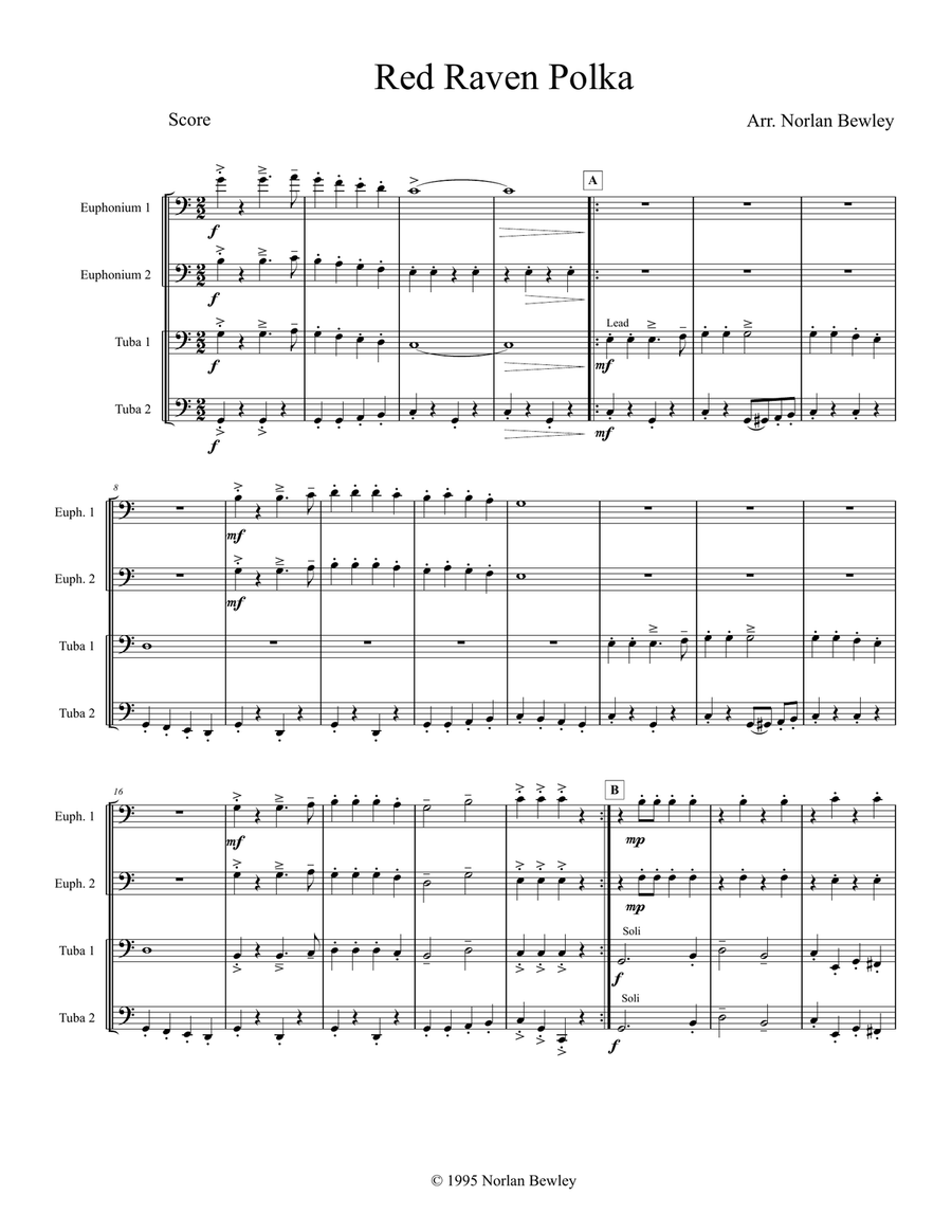 Red Raven Polka - Tuba/Euphonium Quartet Brass Ensemble scores gallery preview page 1