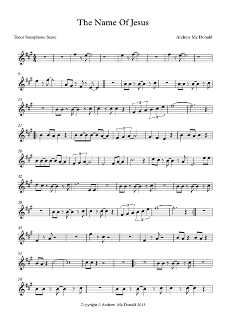 The Name Of Jesus Bb Tenor Saxophone Score Tenor Saxophone scores gallery preview page 1
