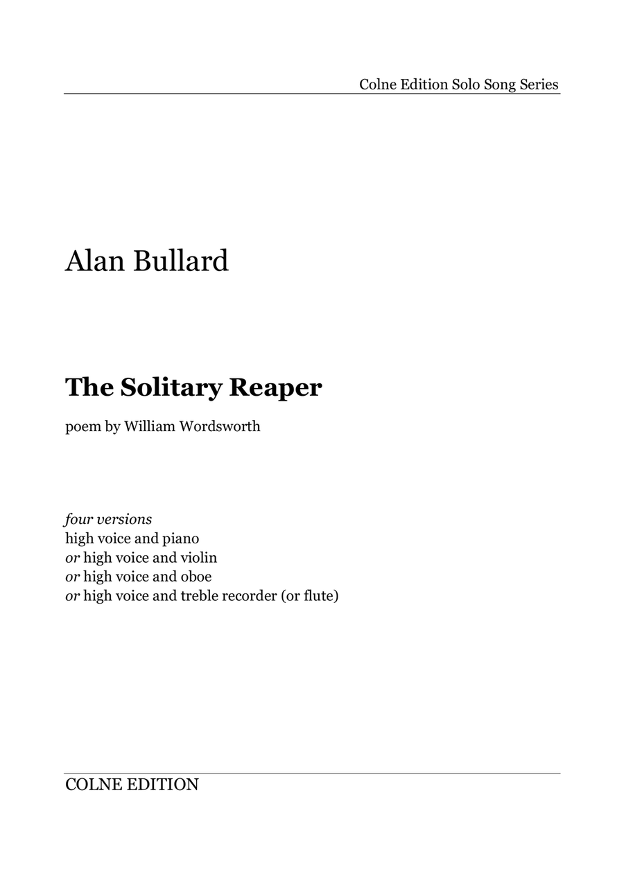 The Solitary Reaper (high voice with piano, or violin, or oboe, or treble recorder/flute) Piano, Vocal scores gallery preview page 1