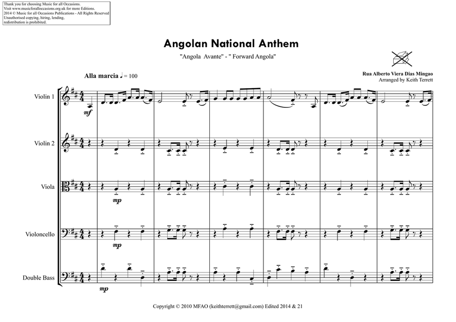 Angolan National Anthem for String Orchestra (World National Anthem Series) String Orchestra scores gallery preview page 2