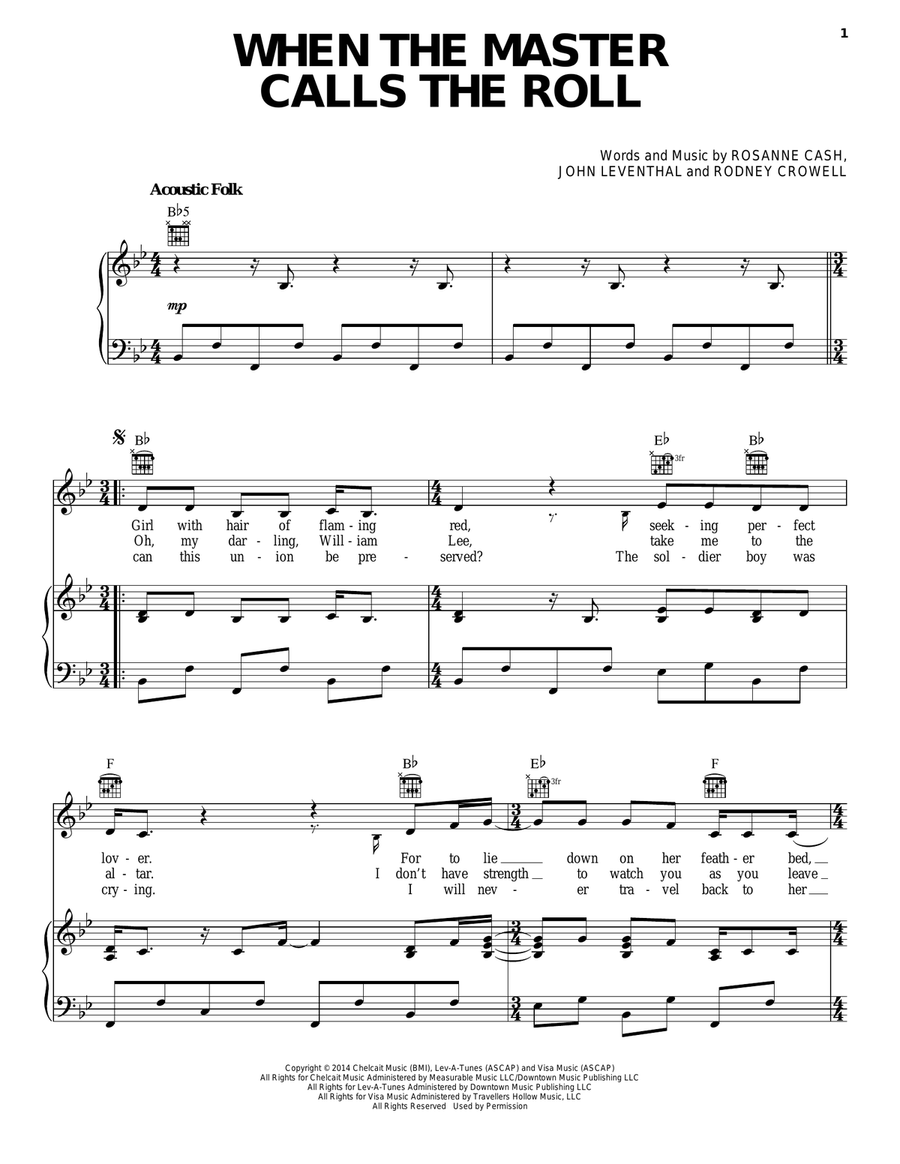 When The Master Calls The Roll Piano, Vocal, Guitar scores gallery preview page 1