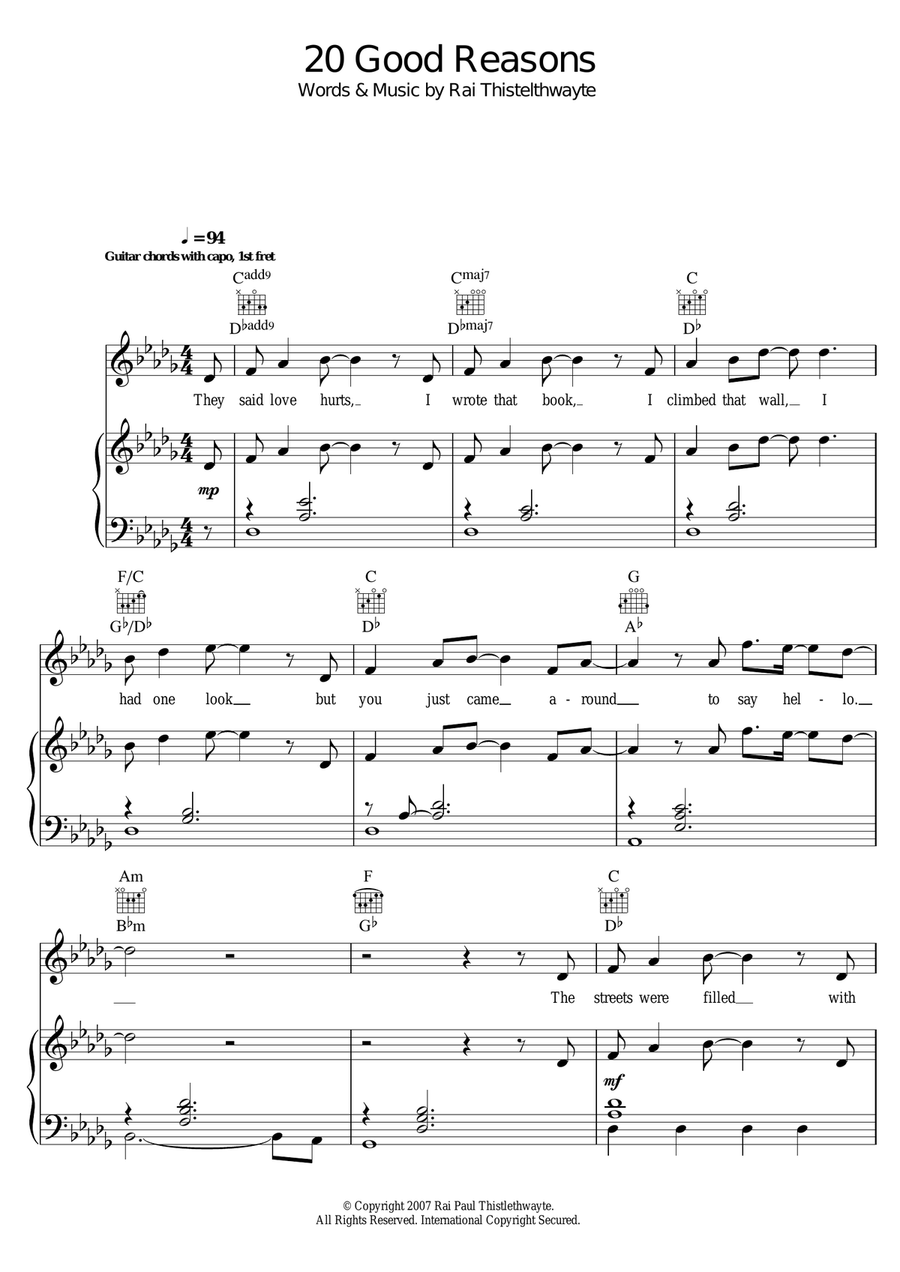 20 Good Reasons 20 Good Reasons Piano, Vocal scores gallery preview page 1