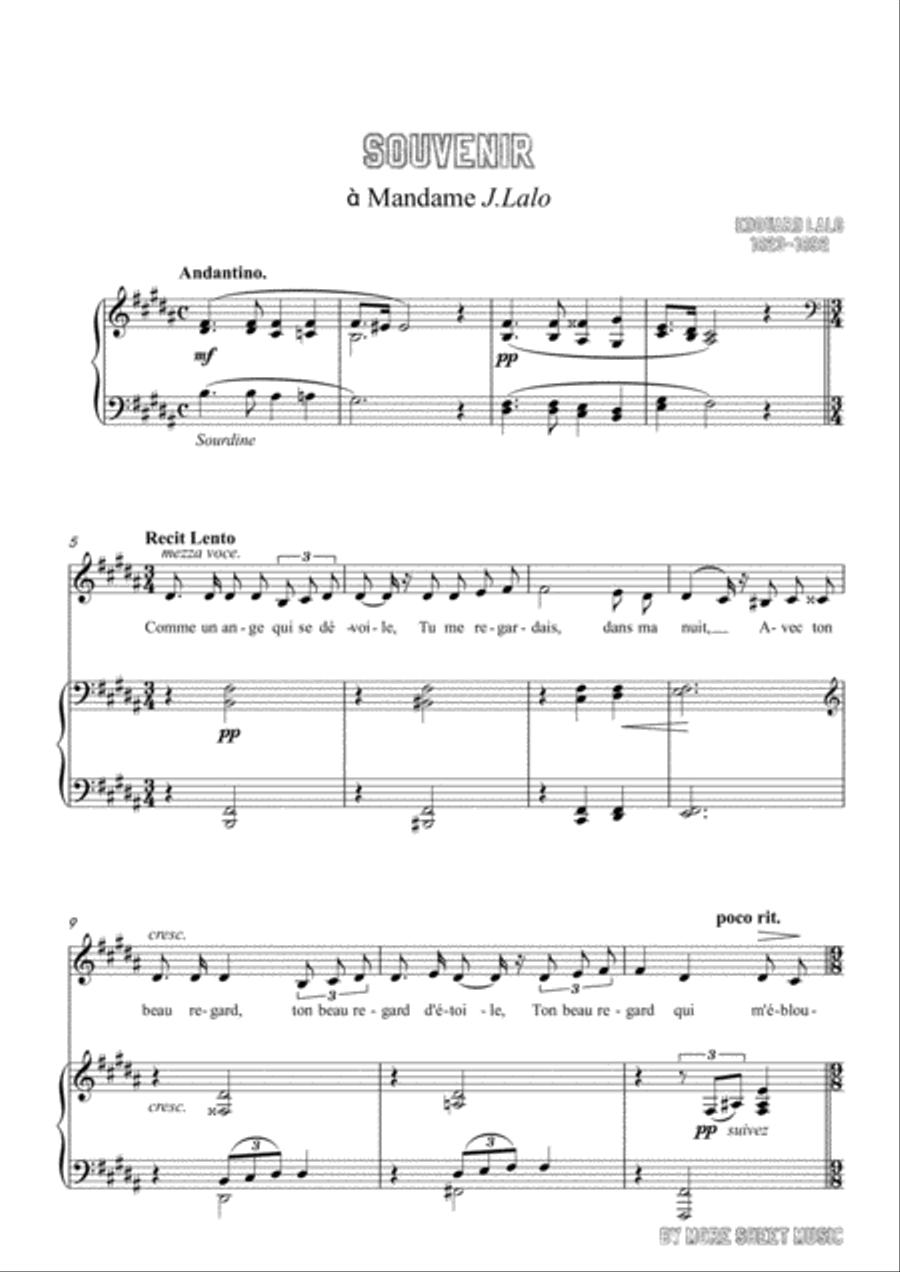 Lalo-Souvenir in B Major,for Voice and Piano image number null