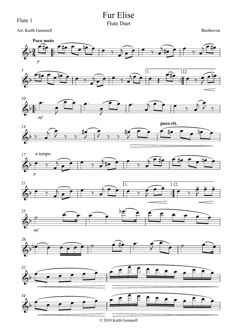Fur Elise – Flute Duet Flute Duet scores gallery preview page 3