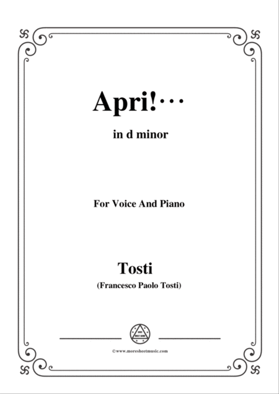Tosti-Apri! In d minor,for Voice and Piano Voice Solo scores gallery preview page 1