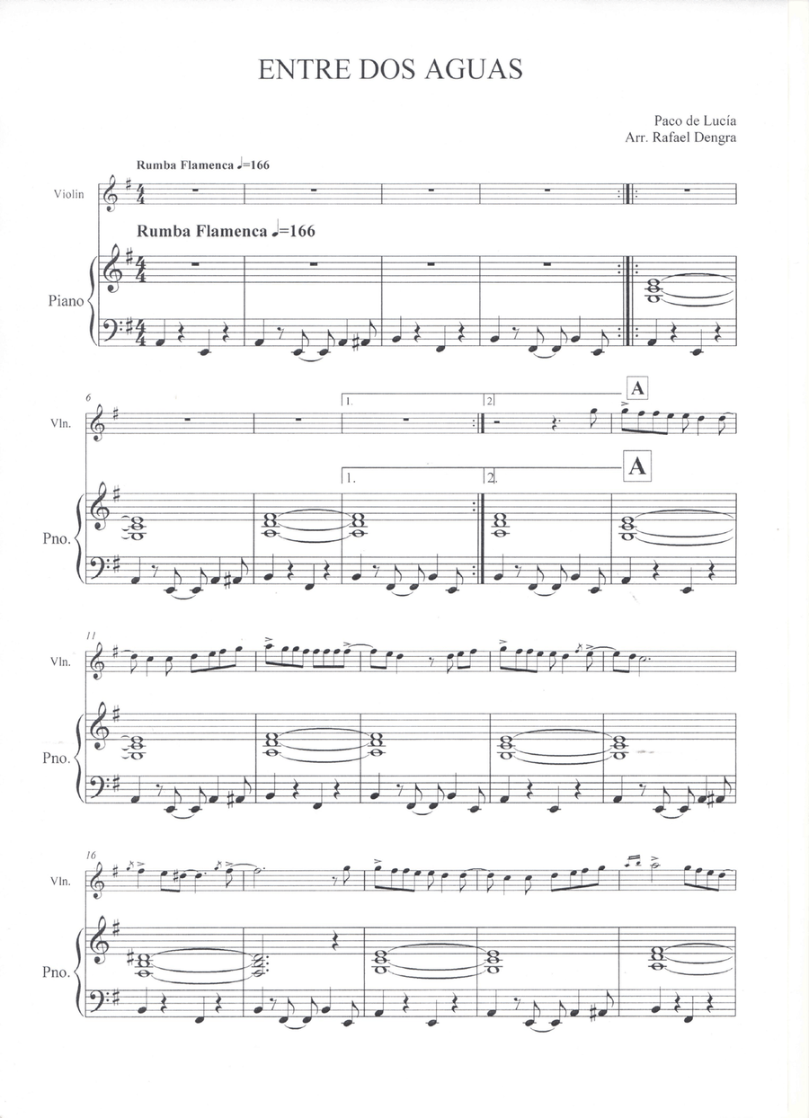 Entre Dos Aguas - Paco de Lucia - Violin & Piano Violin Solo scores gallery preview page 1
