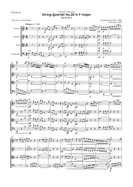 Onslow - String Quartet No.20 in F major, Op.46 No.2 image number null