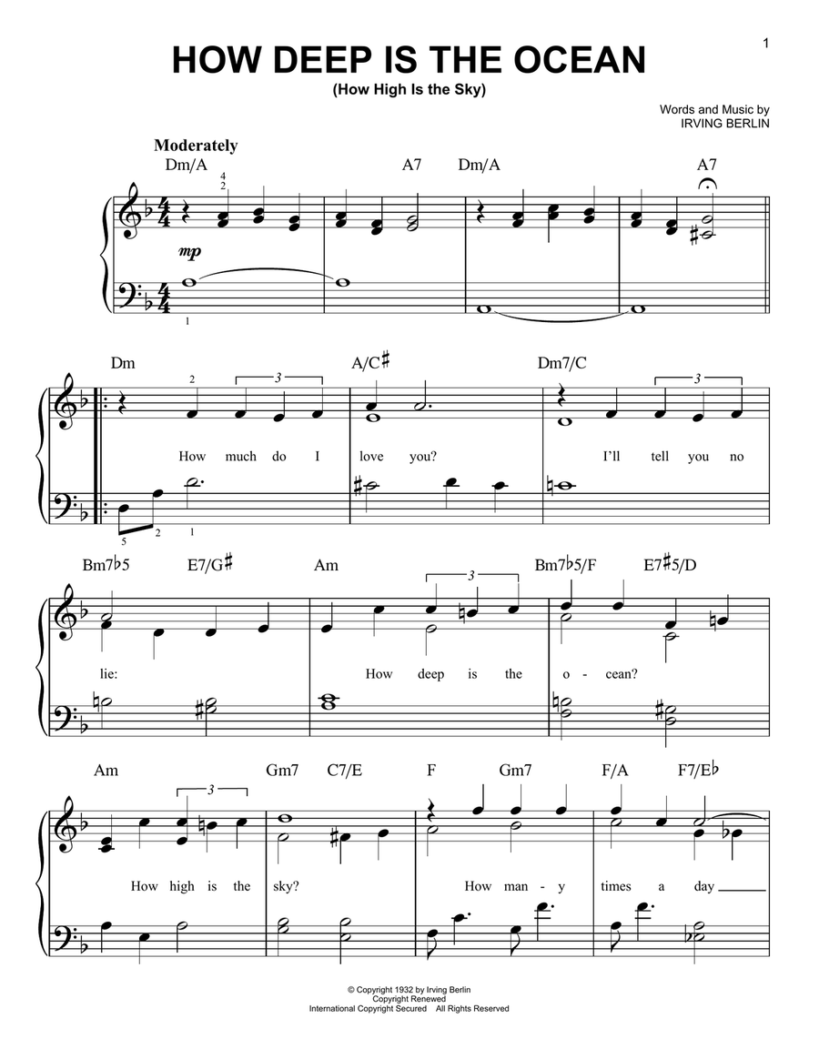 How Deep Is The Ocean (How High Is The Sky) Easy Piano scores gallery preview page 1