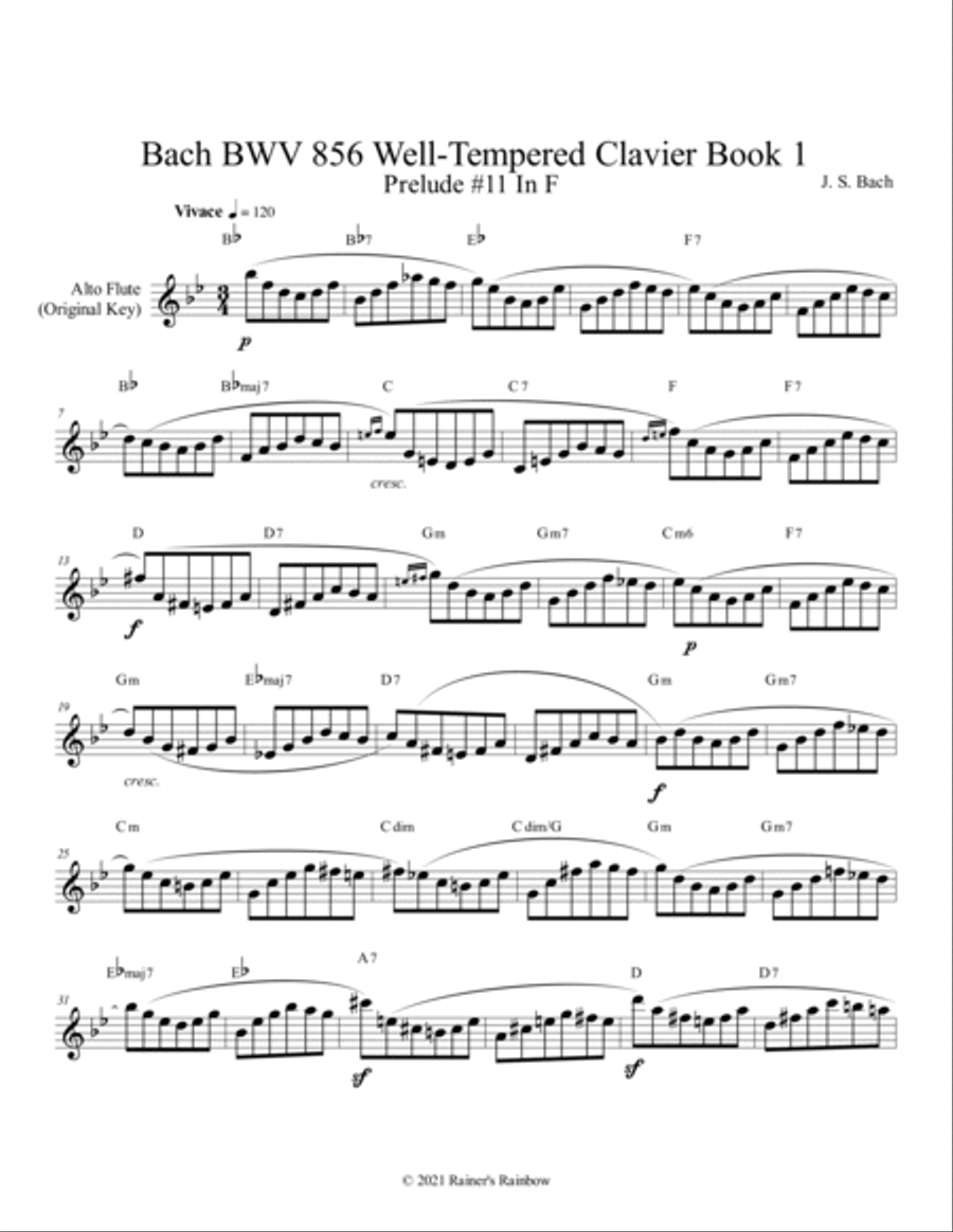 Bach BWV 856 Well-Tempered Clavier Book 1 Prelude 11 In F Flute Oboe Sax Study Woodwind Ensemble scores gallery preview page 5