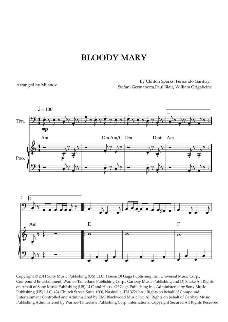 Bloody Mary Piano scores gallery preview page 1