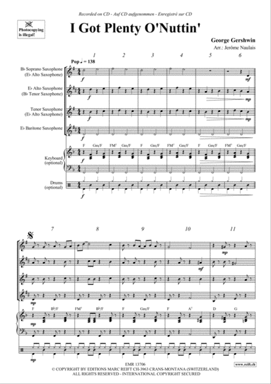 I Got Plenty O' Nuttin' Saxophone Quartet scores gallery preview page 3