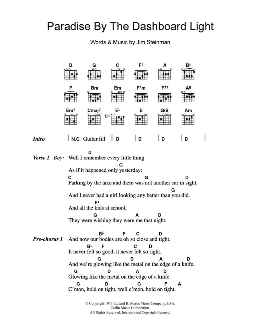 Paradise By The Dashboard Light Acoustic Guitar scores gallery preview page 1