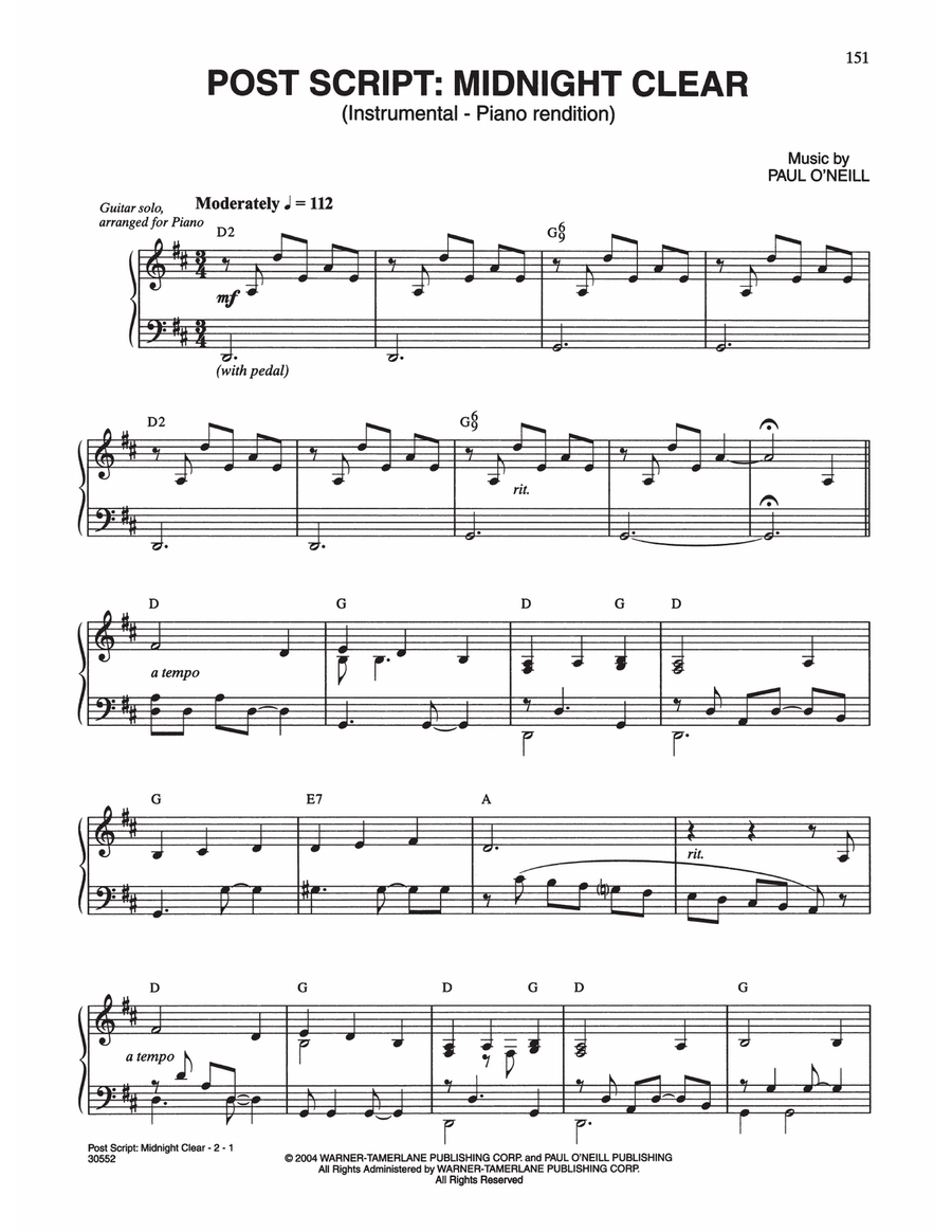 Post Script: Midnight Clear Piano Solo scores gallery preview page 1