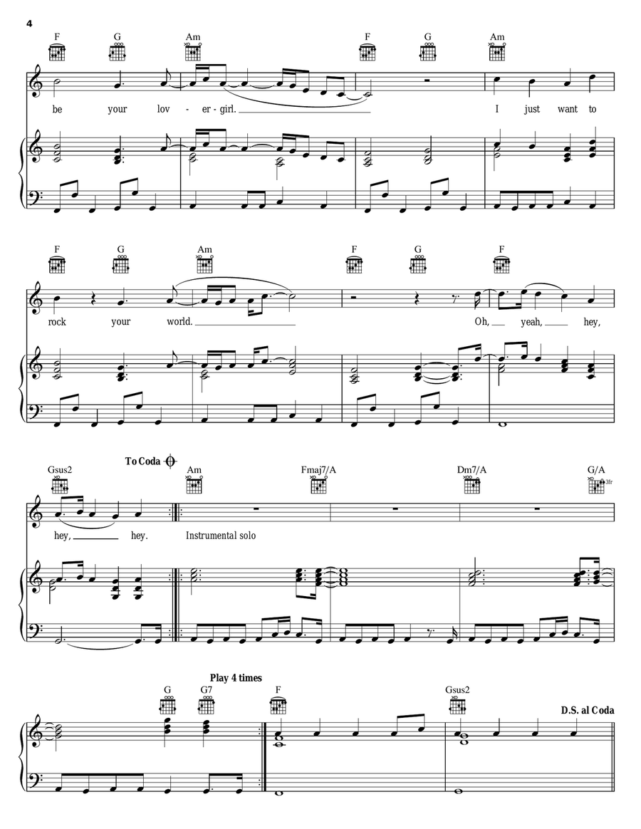 Lovergirl Piano, Vocal, Guitar scores gallery preview page 4