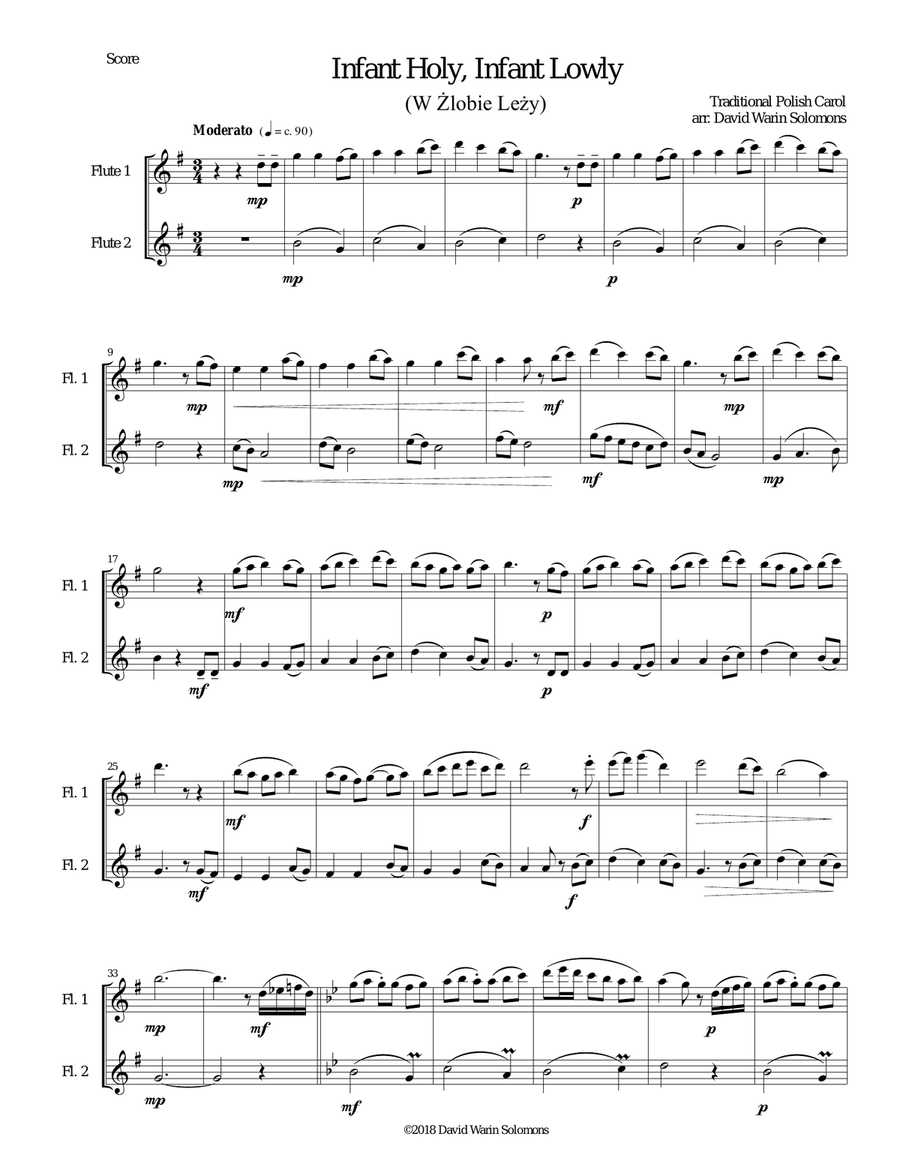 Infant Holy, Infant Lowly (W Żlobie Leży) for 2 flutes Infant Holy, Infant Lowly (W Żlobie Leży) for 2 flutes Flute Duet scores gallery preview page 1
