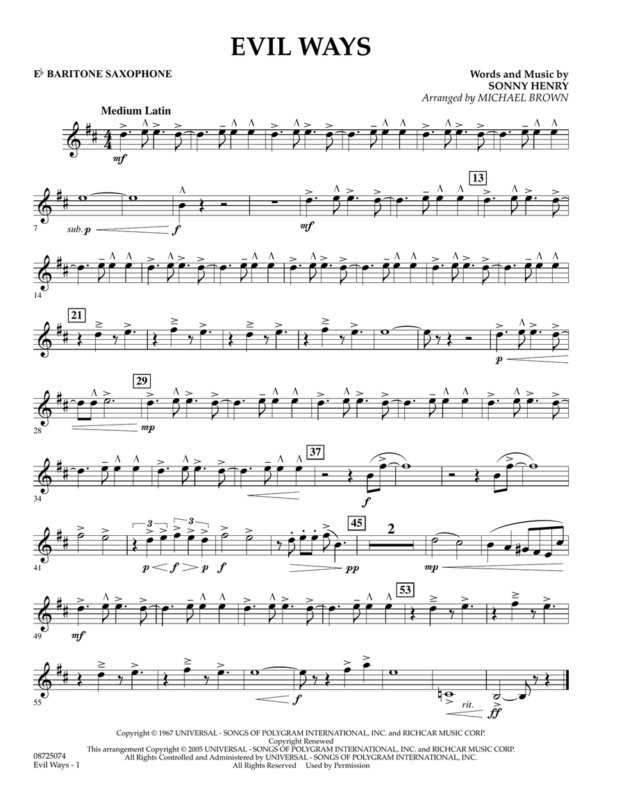 Evil Ways - Eb Baritone Saxophone
