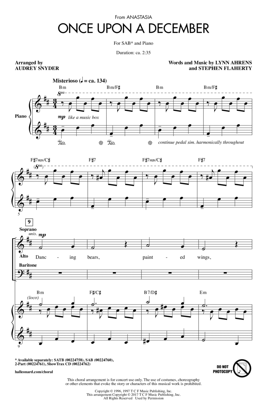 Once Upon A December (from Anastasia) (arr. Audrey Snyder) 3-Part scores gallery preview page 1