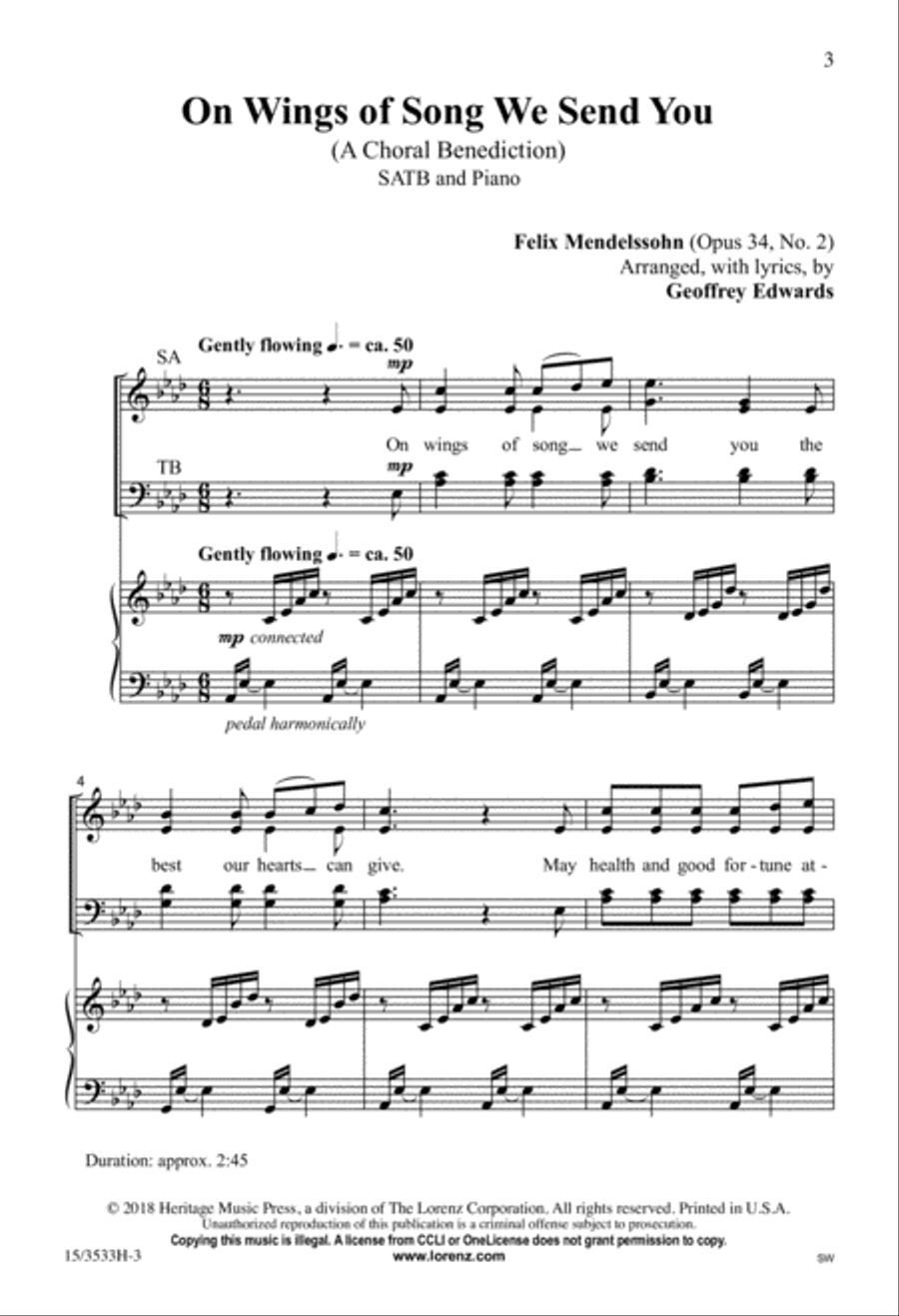 On Wings of Song We Send You 4-Part scores gallery preview page 2