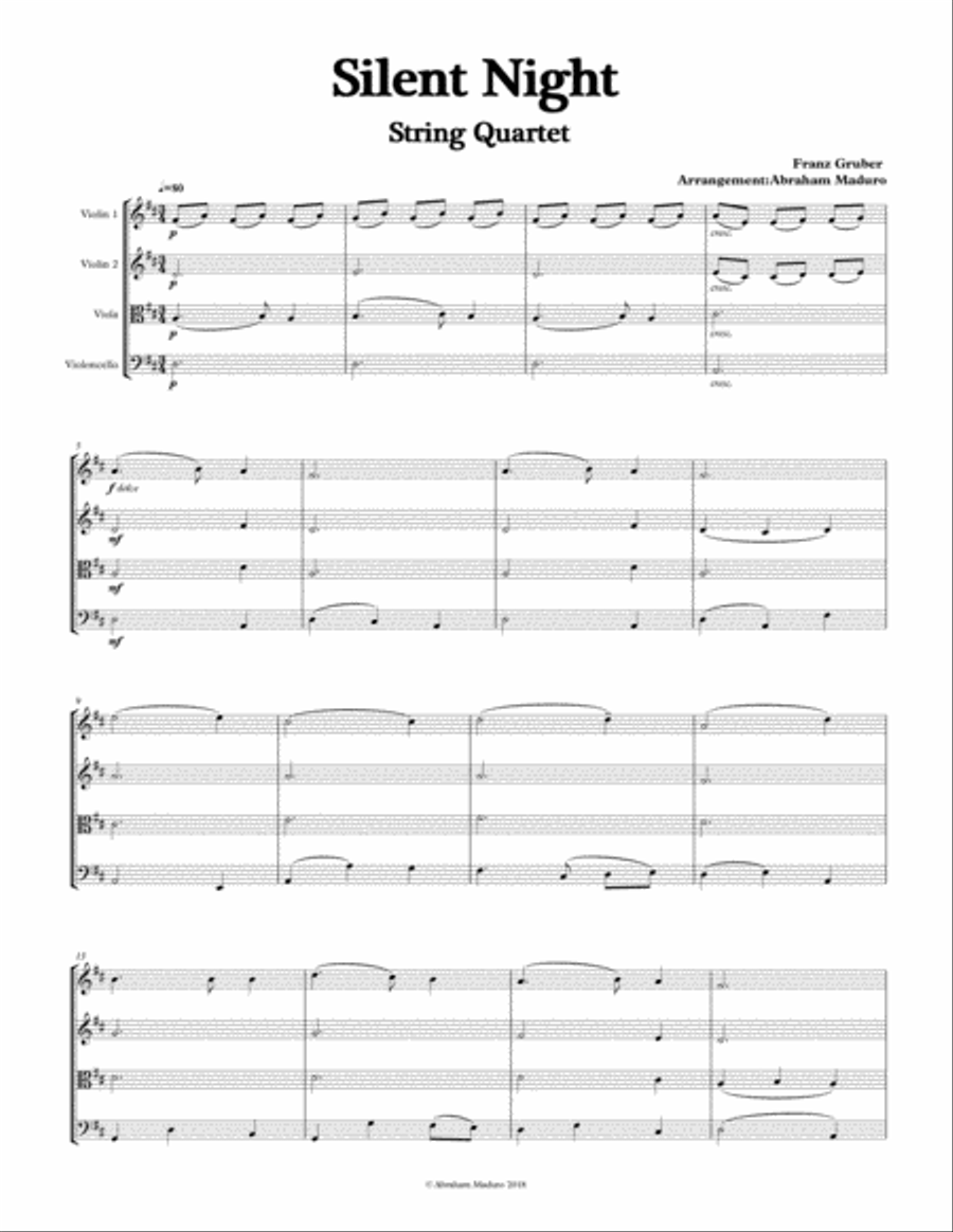 Silent Night String Quartet Two Tonalities Included String Quartet scores gallery preview page 2
