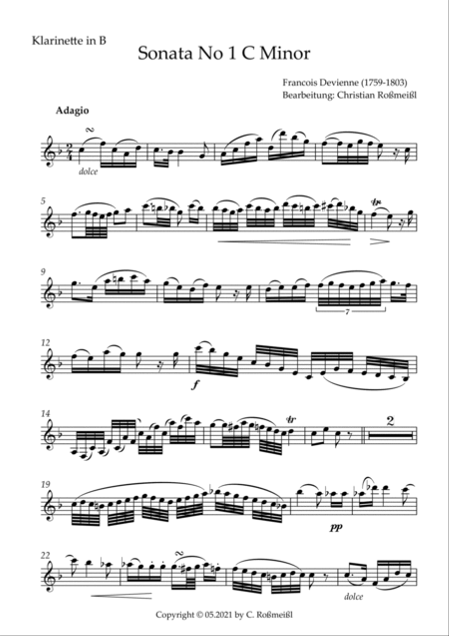 Devienne Sonata No 1 C Minor Part 2 Adagio (Clarinet) Clarinet Solo scores gallery preview page 2
