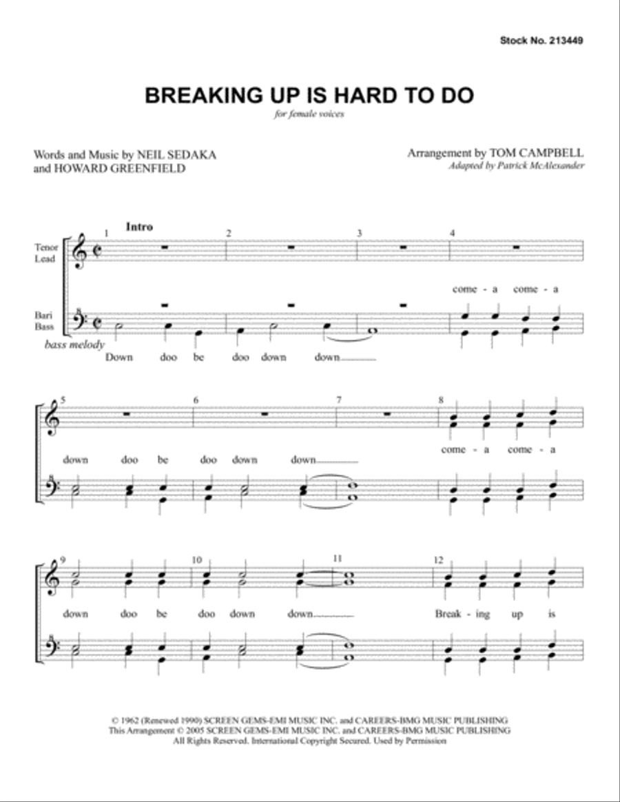 Breaking Up Is Hard To Do (arr. Tom Campbell) SSAA scores gallery preview page 1