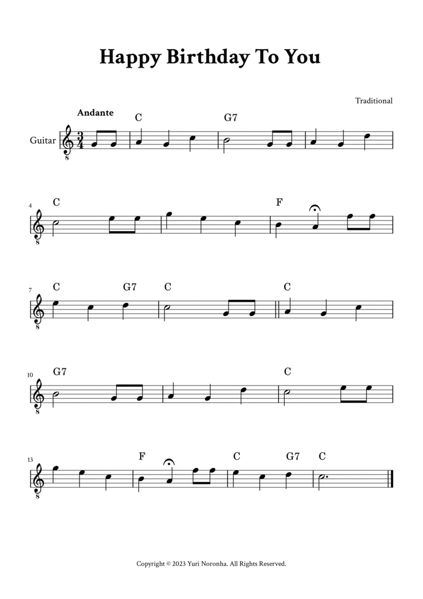 Happy Birthday To You - For Classical Guitar (C Major - with Chords) image number null