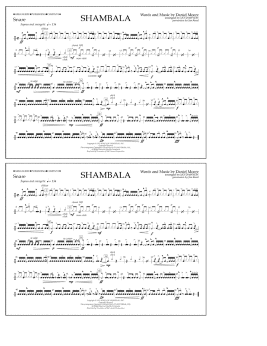 Shambala - Snare Marching Band scores gallery preview page 1